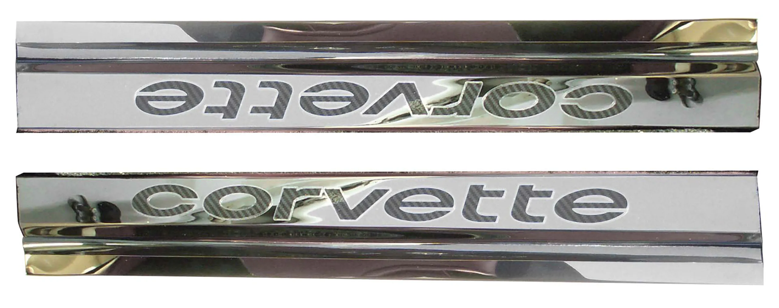 C3 1978-1982 Chevrolet Corvette Door Sills , Polished Stainless Steel W/Satin Black Vinyl CORVETTE Inlay - 2pc - American Car Craft