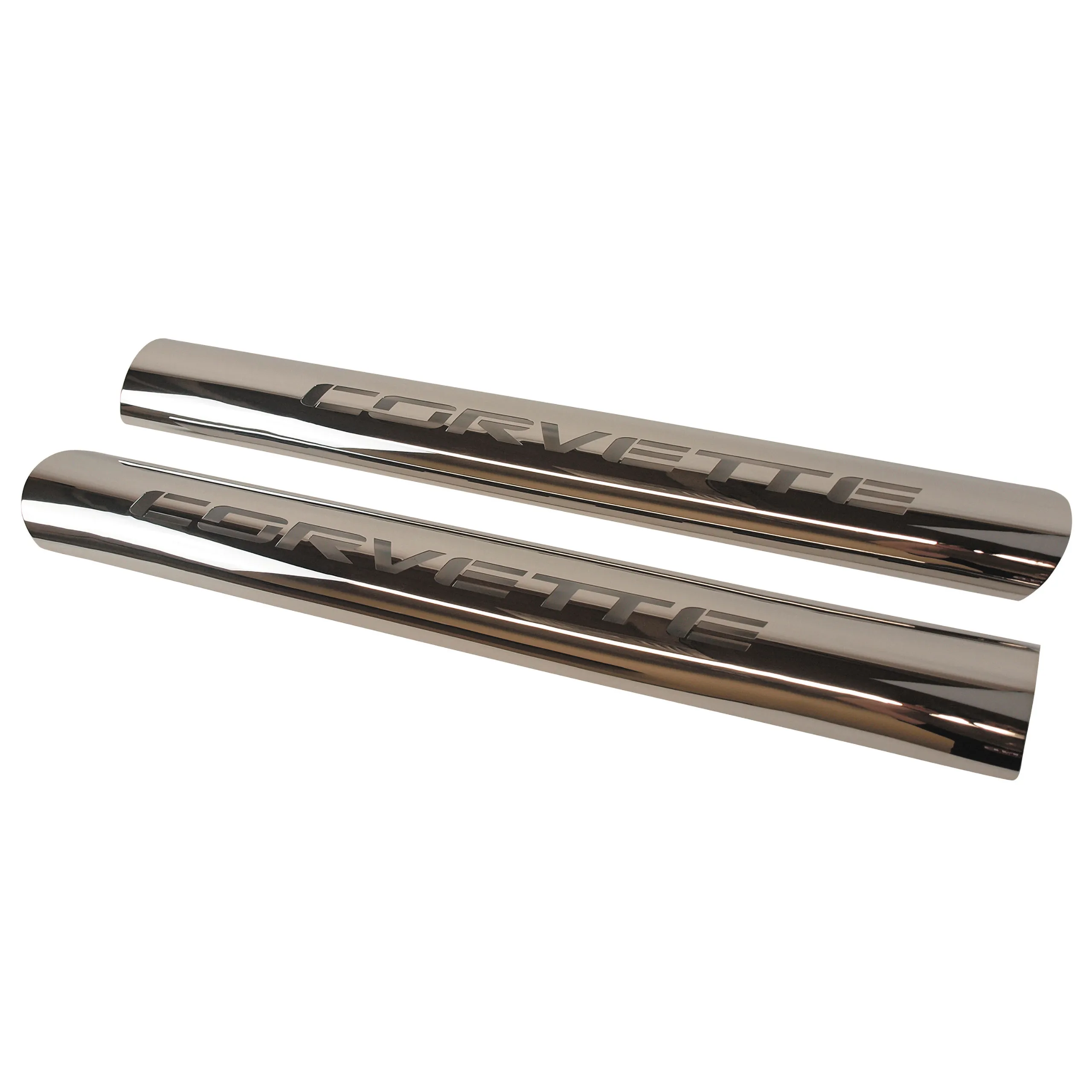 1963-1982 Chevrolet Corvette Stainless Steel Side Exhaust Heat Shields - Large Corvette Script On Side - Auto Accessories of America