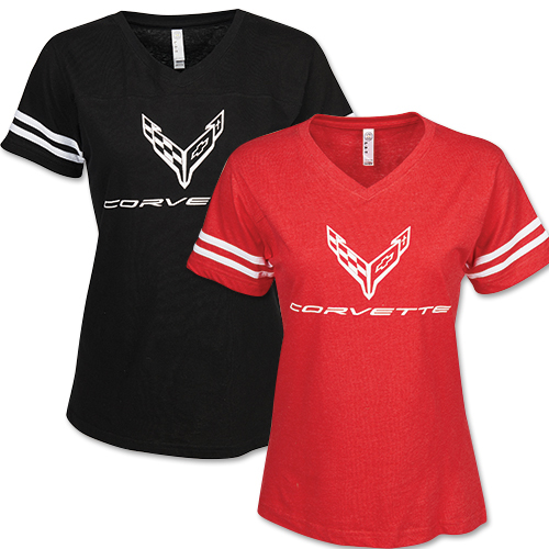 C8 2020-2024 Chevrolet Corvette Ladies Football Short Sleeve Jersey Style Shirt - Choose Size & Color - Auto Accessories Of America