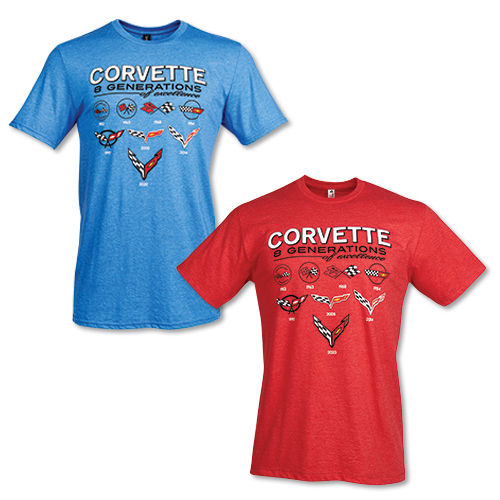 C8 2020-2024 Chevrolet Corvette T-Shirt - 8 Generations Of Excellence - Blue - XXL - Auto Accessories of America