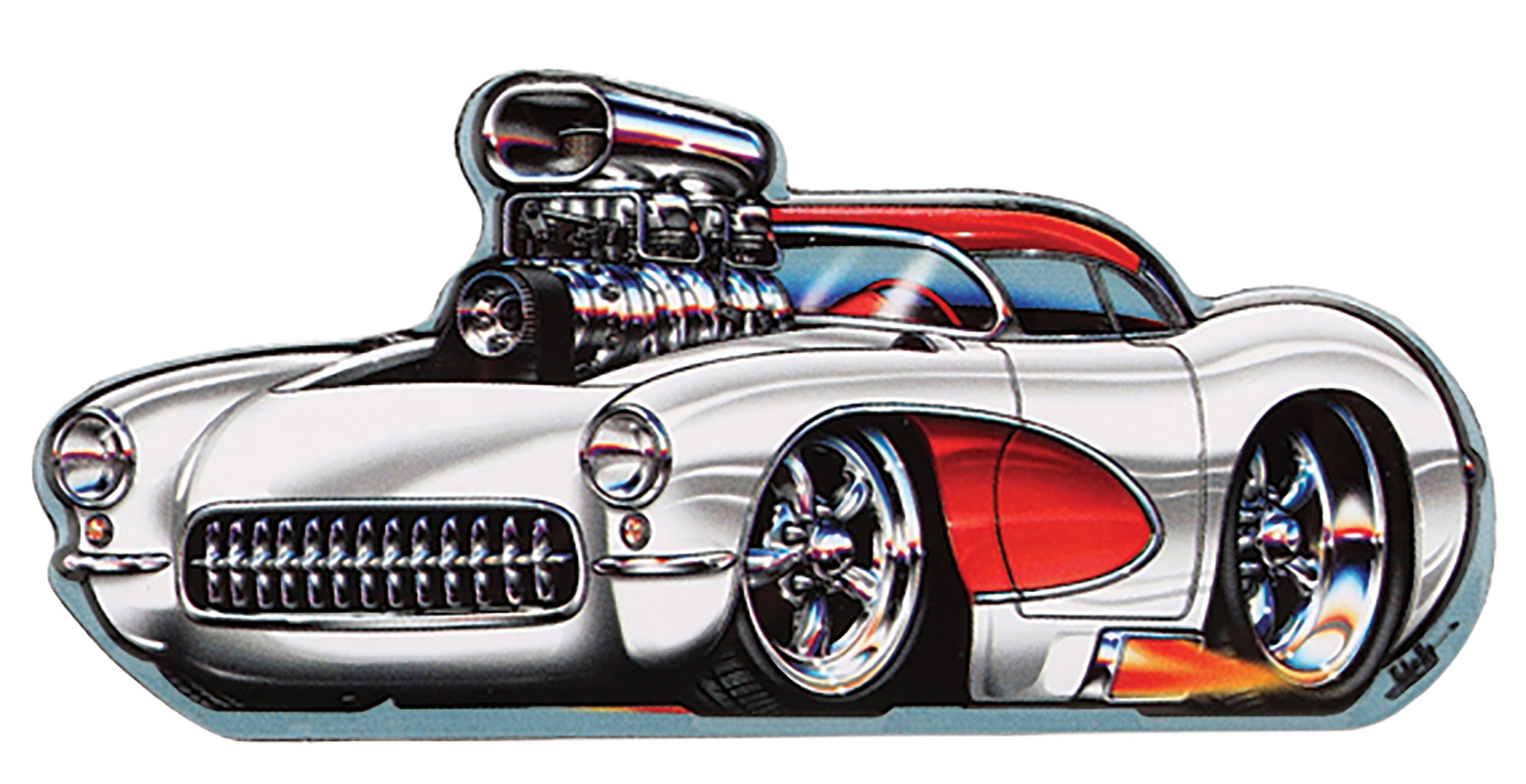 1953-2020 Chevrolet Corvette Embossed Tin Magnet - White Hotrod Vette - Auto Accessories of America