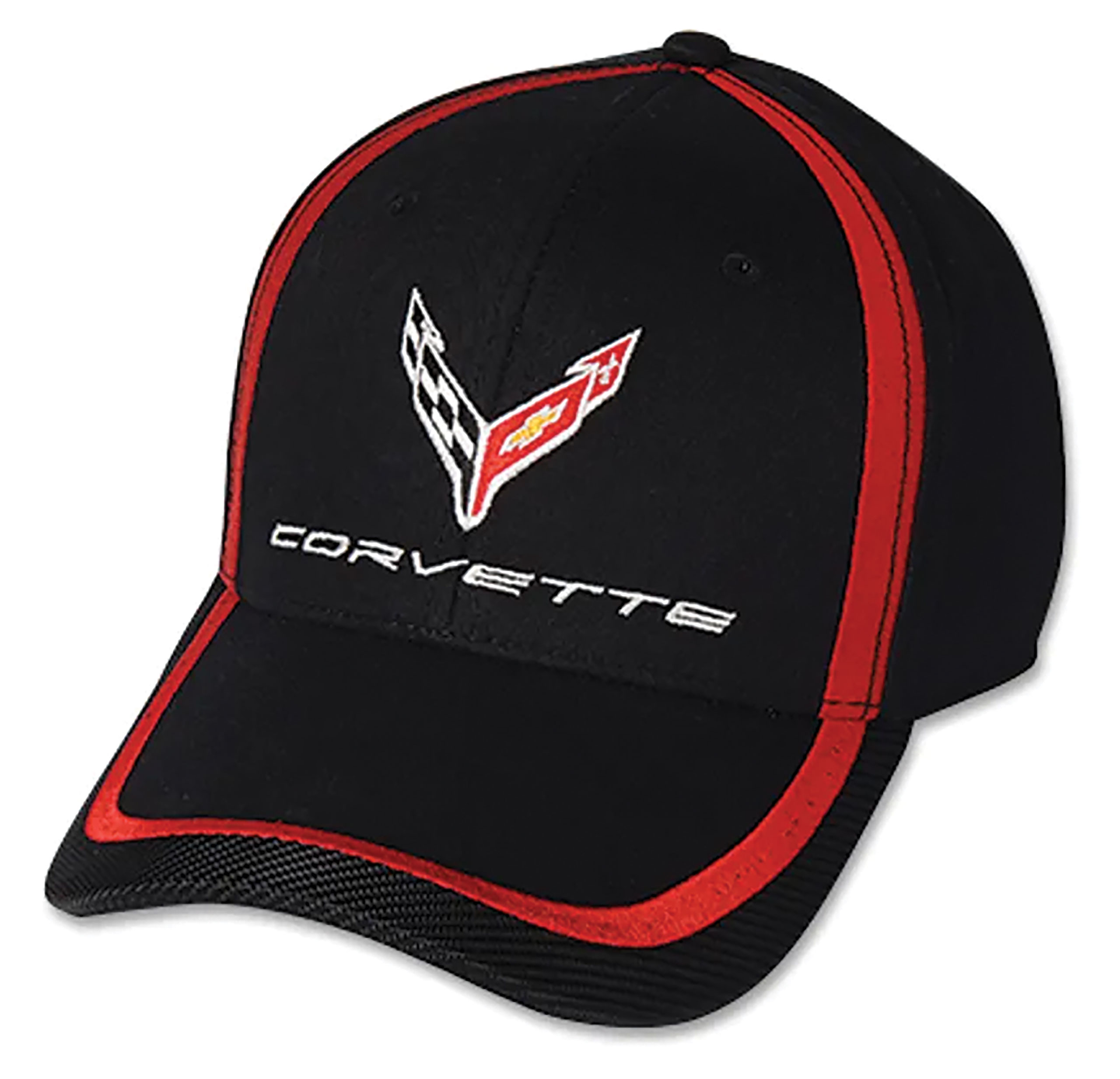 C8 2020-2024 Chevrolet Corvette Black Cap W/Red Accent Stripe, Velcro Closure, Osfm - Auto Accessories of America