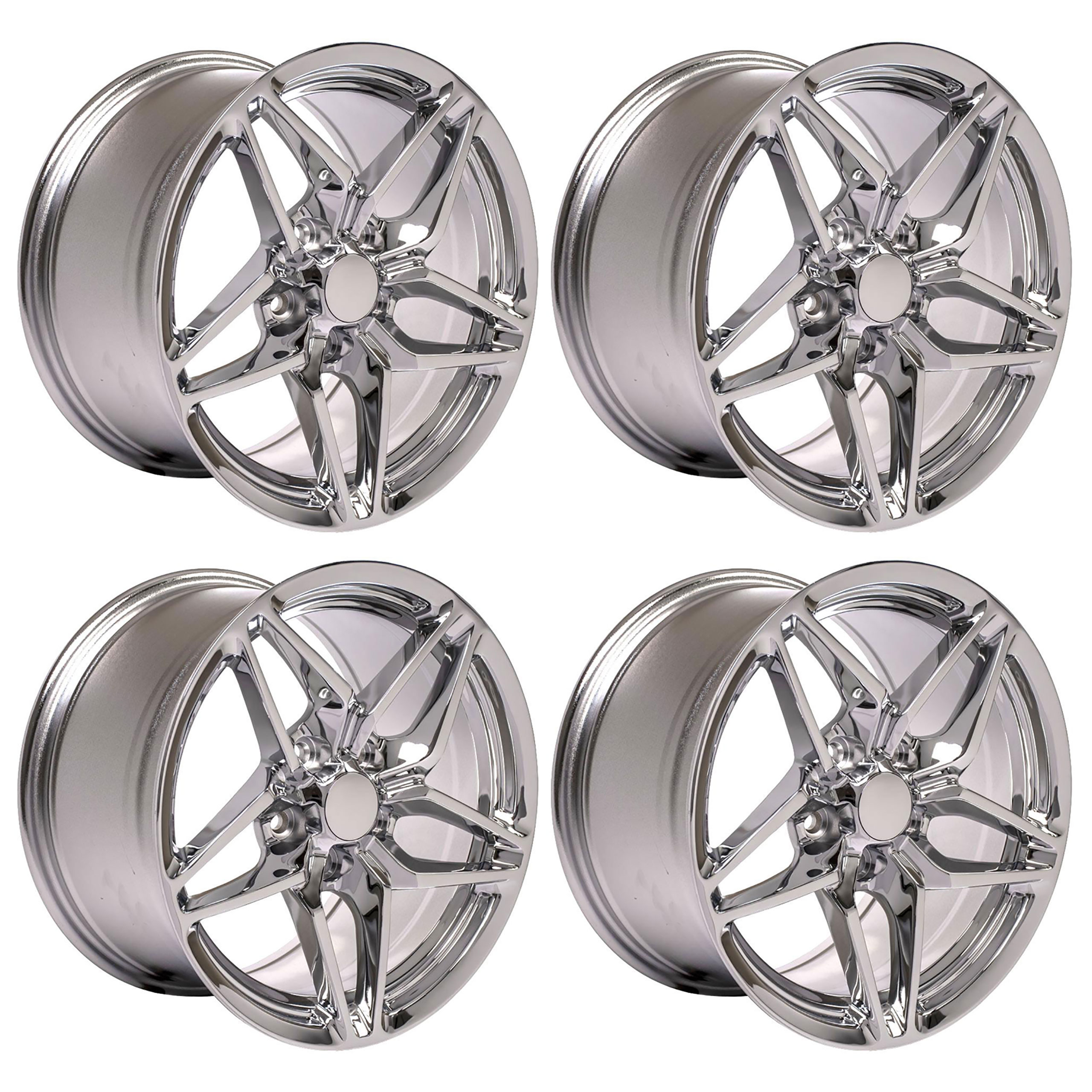 C4 1988-1996 Chevrolet Corvette C7 Zr1 Style Chrome Wheel Set Staggered 