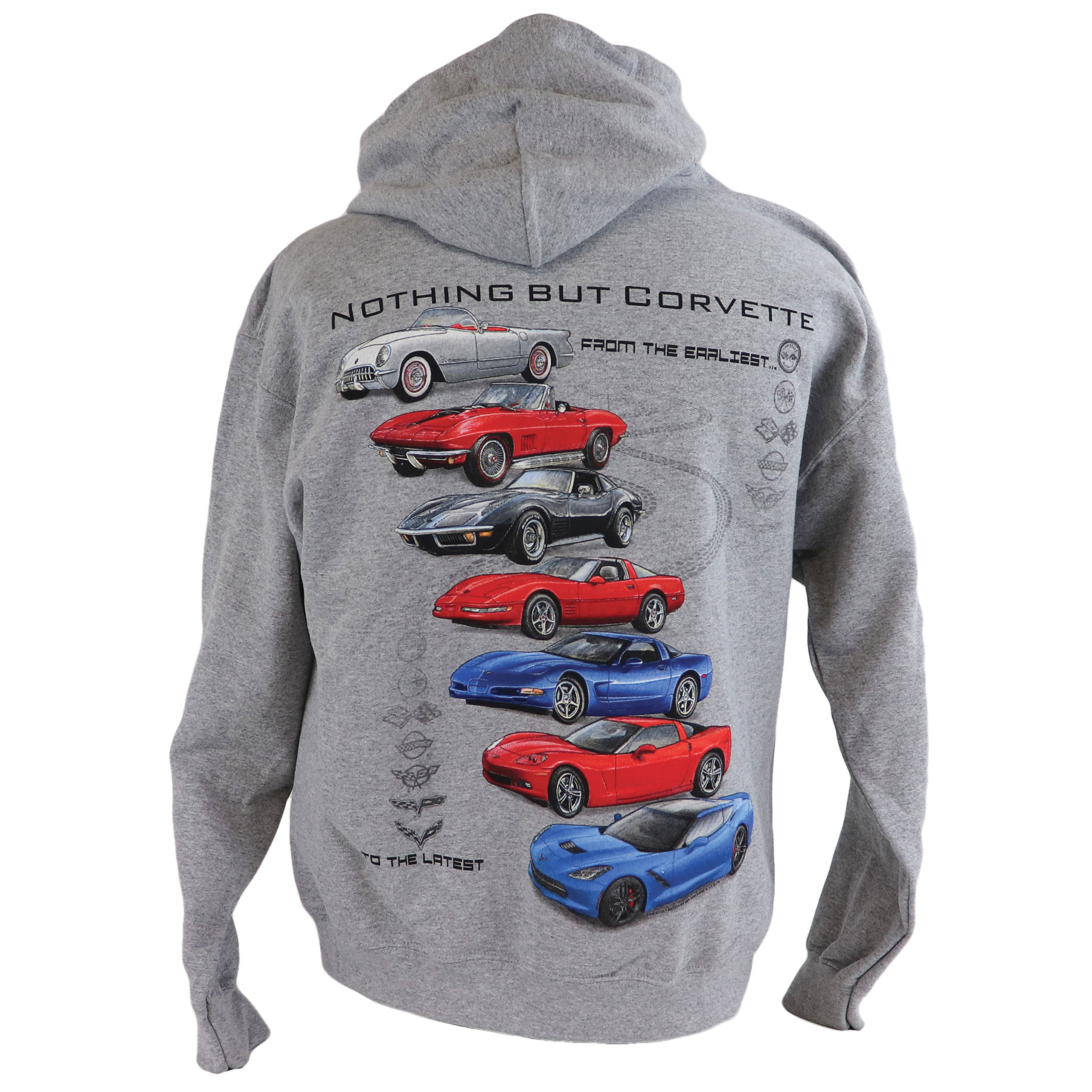 1953-2019 Chevrolet Corvette Hooded Sweatshirt - Nothing But Corvette Gray 2XL - Auto Accessories of America
