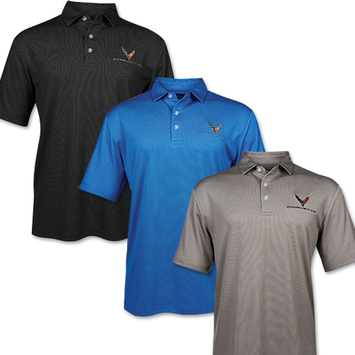 C8 2020-2024 Chevrolet Corvette Birdseye OptiDry Men's Polo W/C8 Logos - Choose Color - Auto Accessories Of America