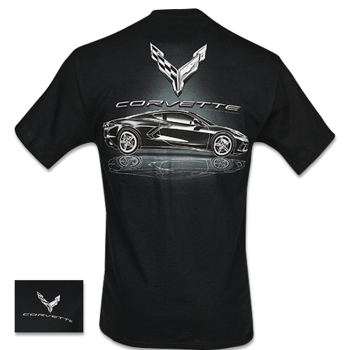 C8 2020-2024 Chevrolet Corvette Metallic Tonal Men's Tee W/C8 Front Logo & Rear Graphics - Black - Auto Accessories Of America