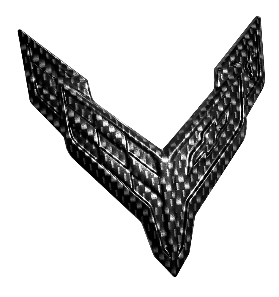 C8 2020-2024 Chevrolet Corvette Hydro Carbon Fiber Front Cross Flags Emblem - Gloss Clear - General Motors