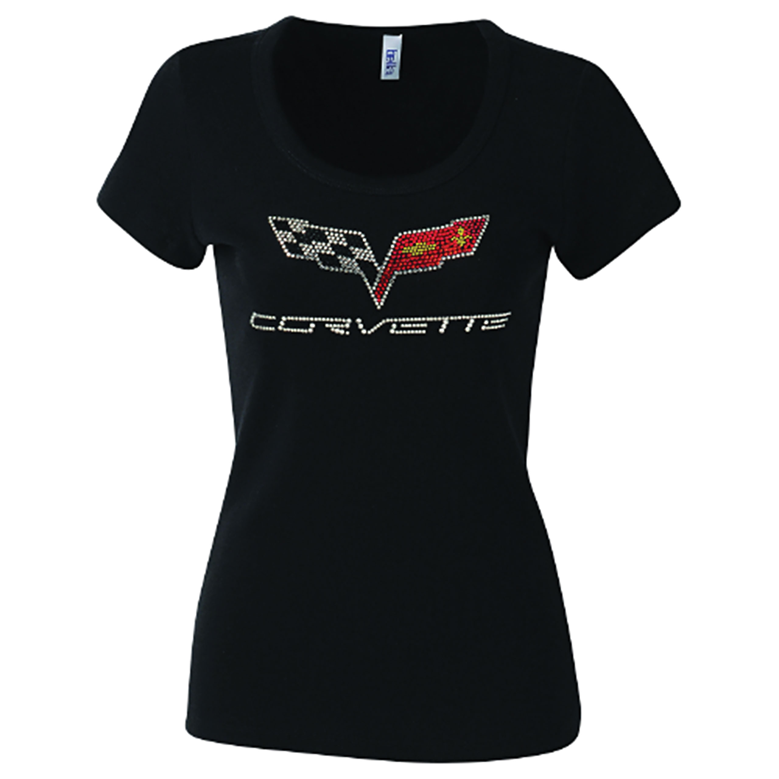 C6 2005-2013 Chevrolet Corvette Ladies Scoop Neck T-Shirt W/Rhinestone C6 Logos - Auto Accessories Of America