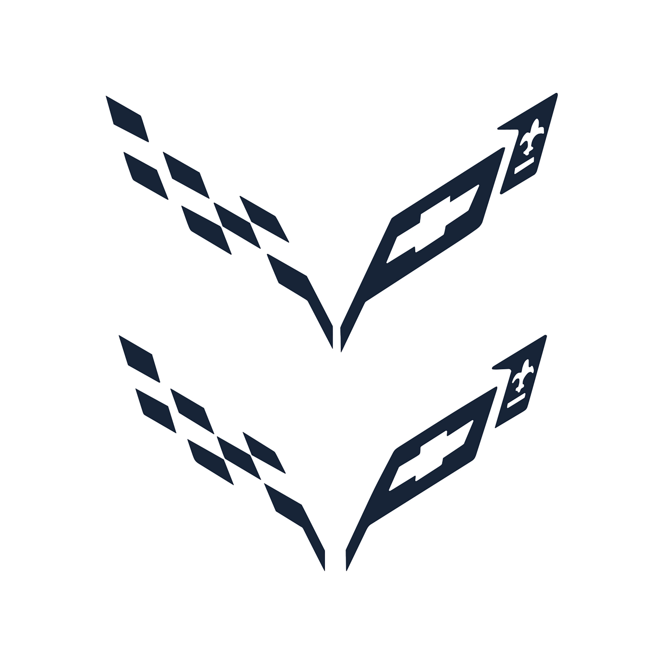 Gloss Black Front & Rear Emblem Set For Corvette C7 2014-2019 - Cross Flags Design, Self-Adhesive