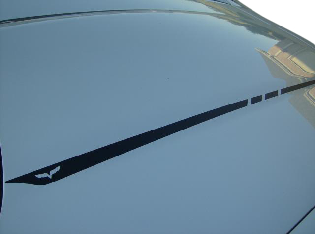 C6 2005-2013 Chevrolet Corvette Hood Stripes Decal - Three Stripes W/Crossed Flags Outline - Choose Color - CA