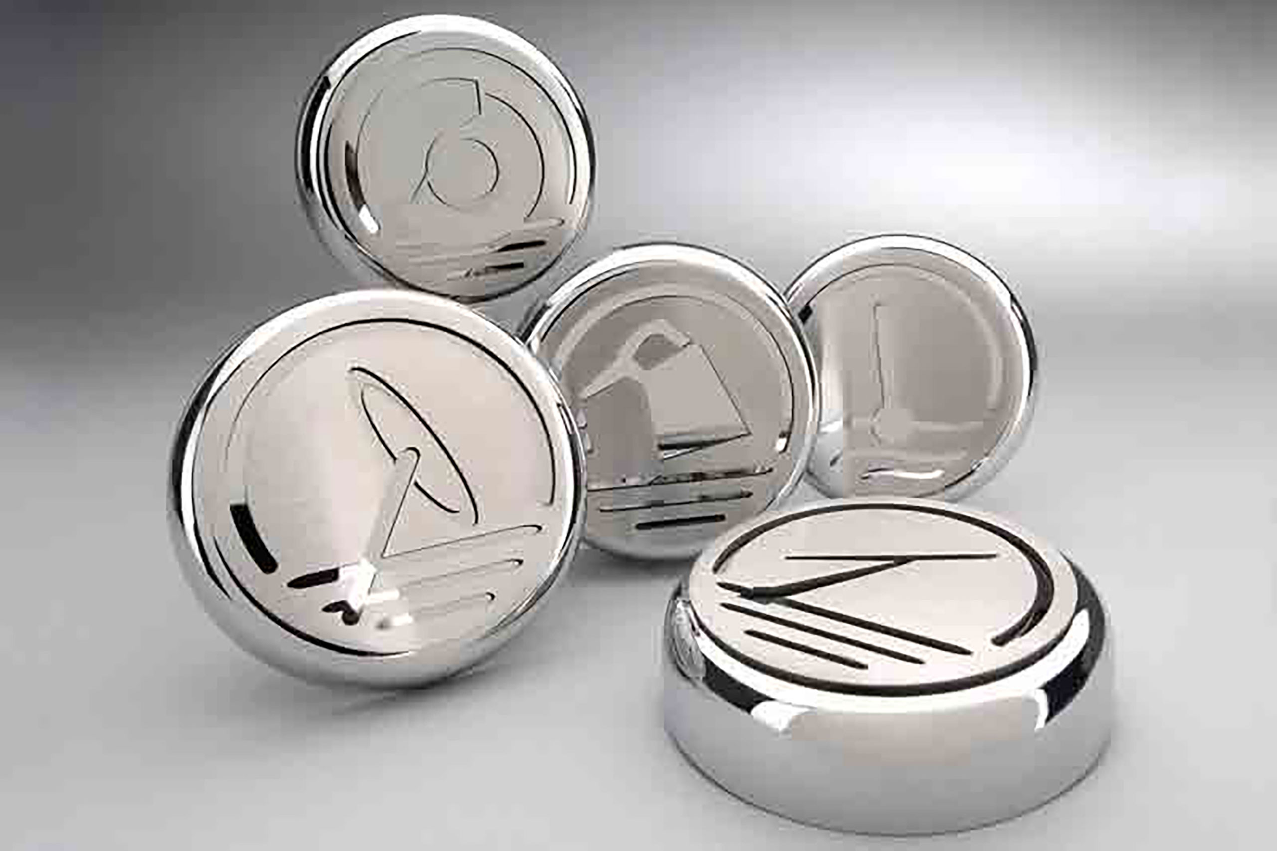 Fifth Generation 2010-2015 Chevrolet Camaro Executive Series Fluid Cap Covers 5pc - Triple Plated Chrome W/Brushed Top - American Car Craft