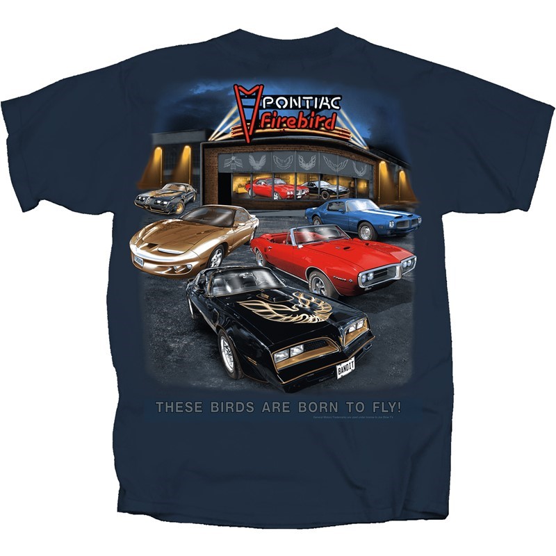1967-2022 Pontiac Firebird Showroom Blue T-Shirt - Auto Accessories Of America