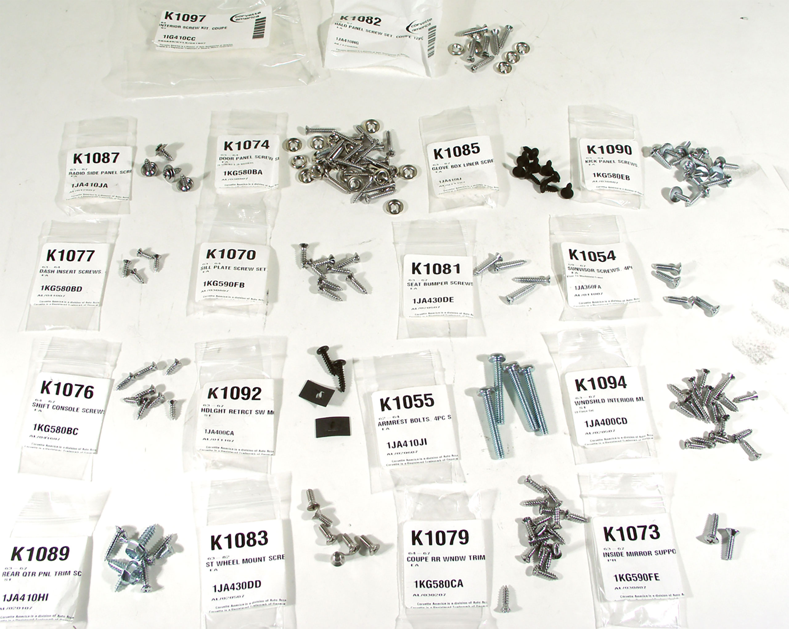 C2 1964 Chevrolet Corvette Interior Screw Kit. Coupe - CA