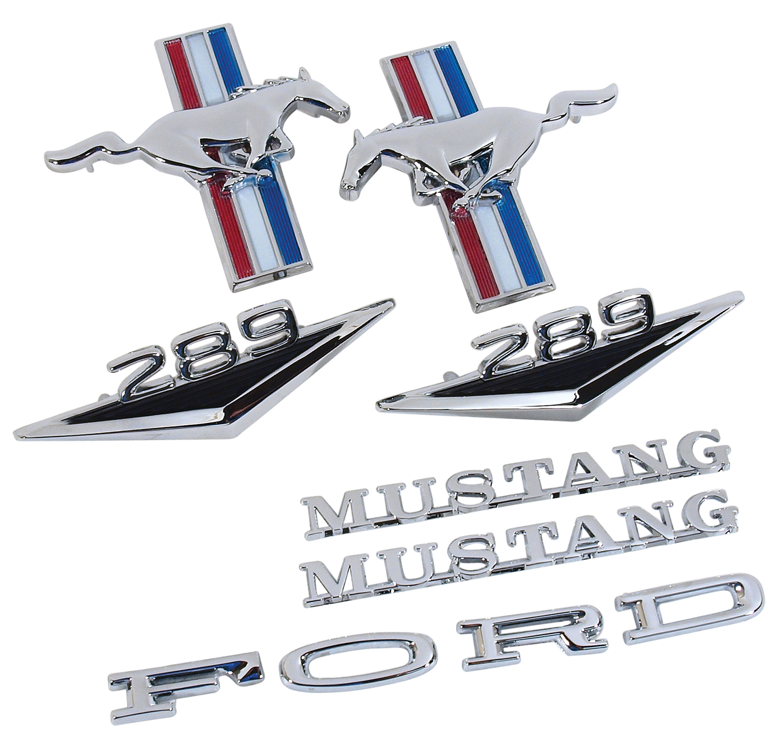 First Generation 1965-1966 Ford Mustang Emblem Kit - 8 Cylinder Coupe And Convertible - Scott Drake