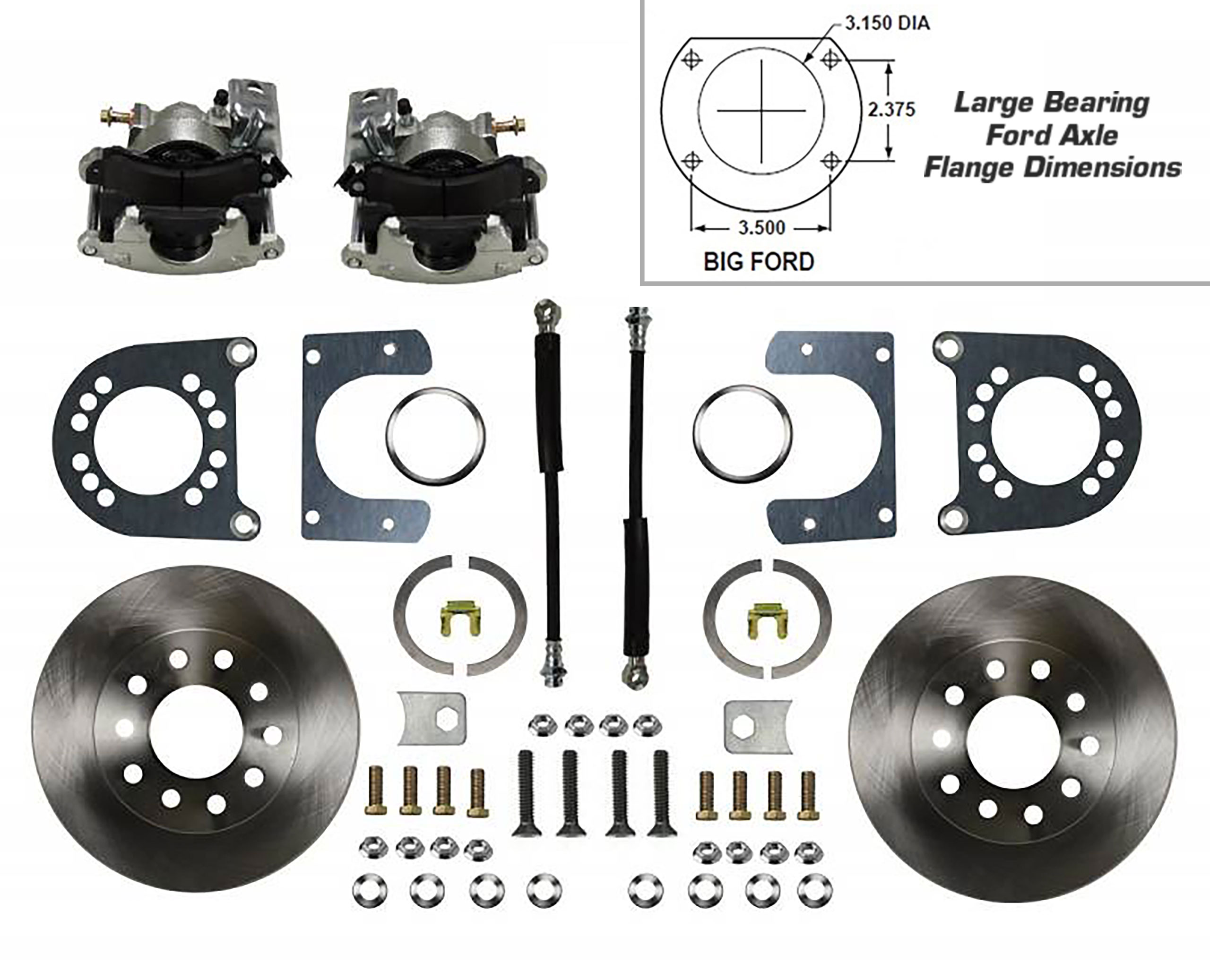 Front Disc Brake Conversion Kit For 1964-1973 Ford Mustang V8 – 4 Piston Calipers, Drilled/Slotted Rotors