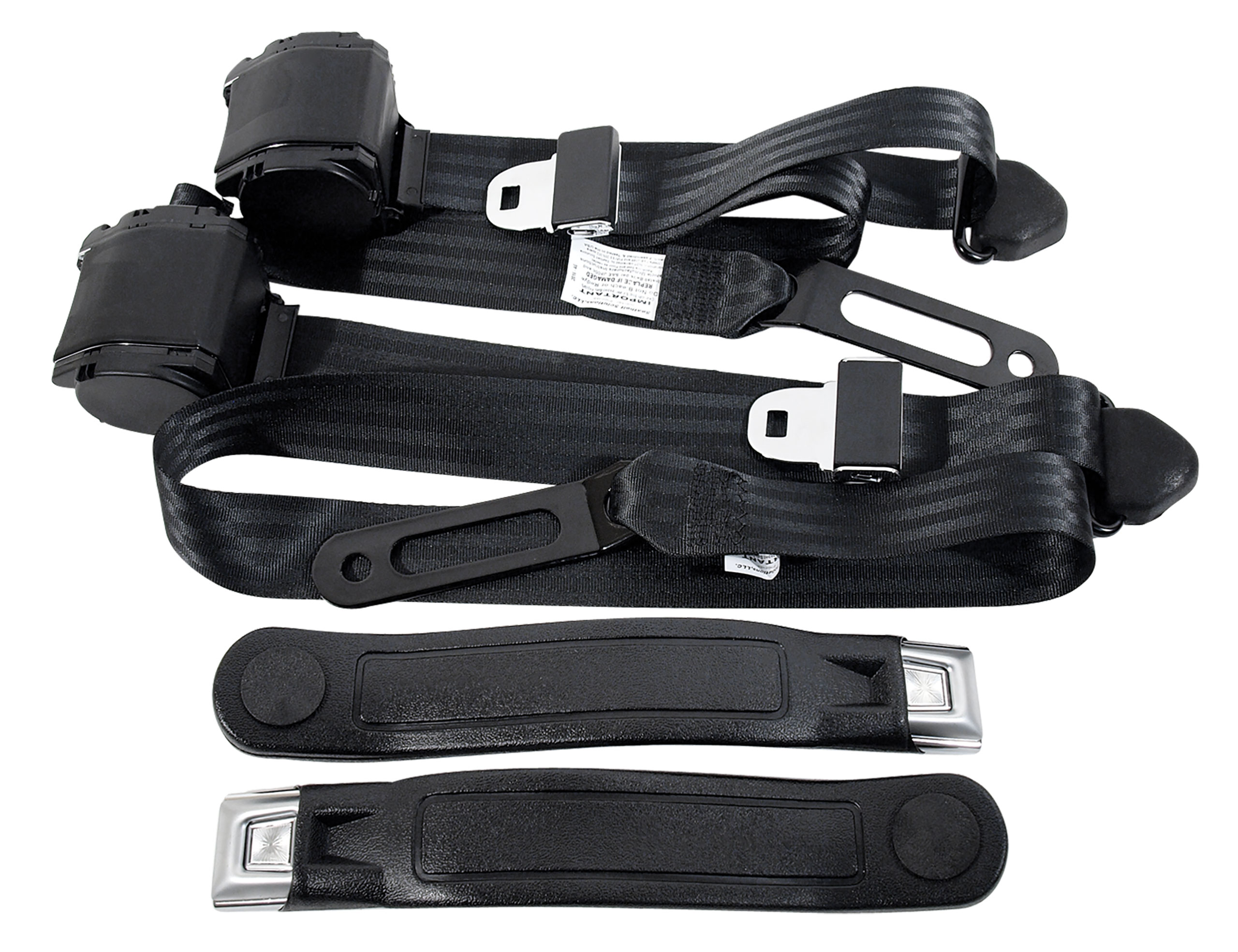 First Generation 1968-1973 Ford Mustang Seat Belts. Chrome Push Button - Black - Auto Accessories of America