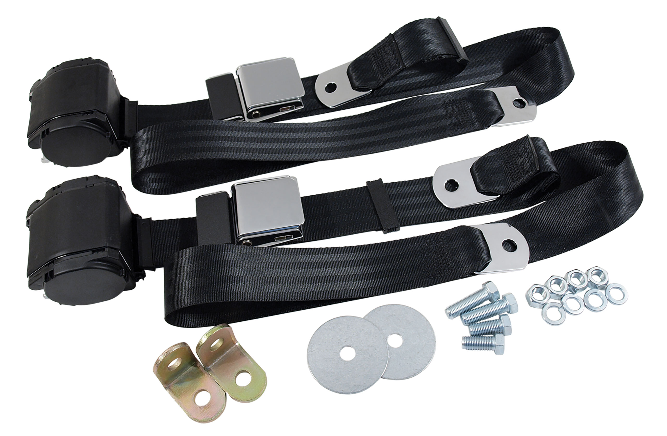 Auto Accessories of America 1964-1973 Ford Mustang Seat Belts. Rear Chrome Lift Latch - Black