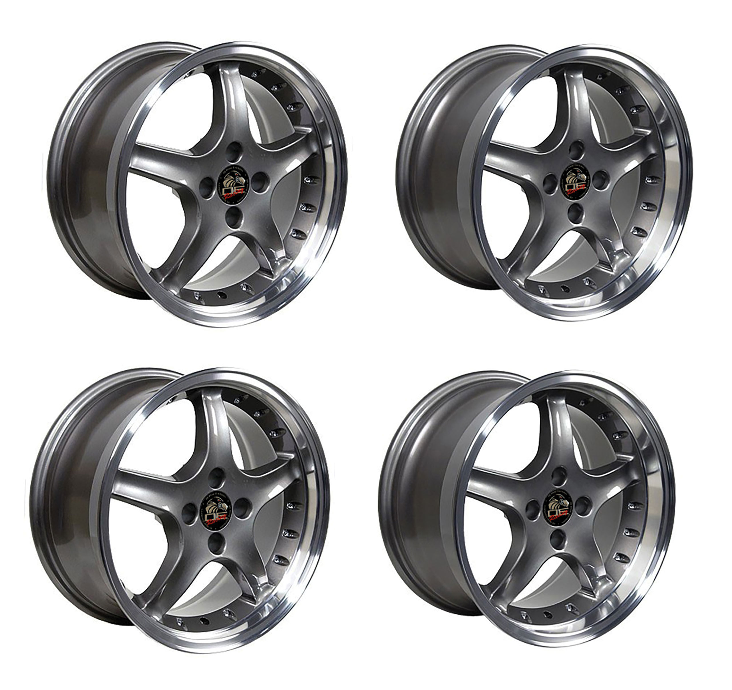 Third Generation 1979-1993 Ford Mustang Wheel Set, 17 1995 Cobra R Style 4  Lug In Anthracite Staggered - Auto Accessories of America