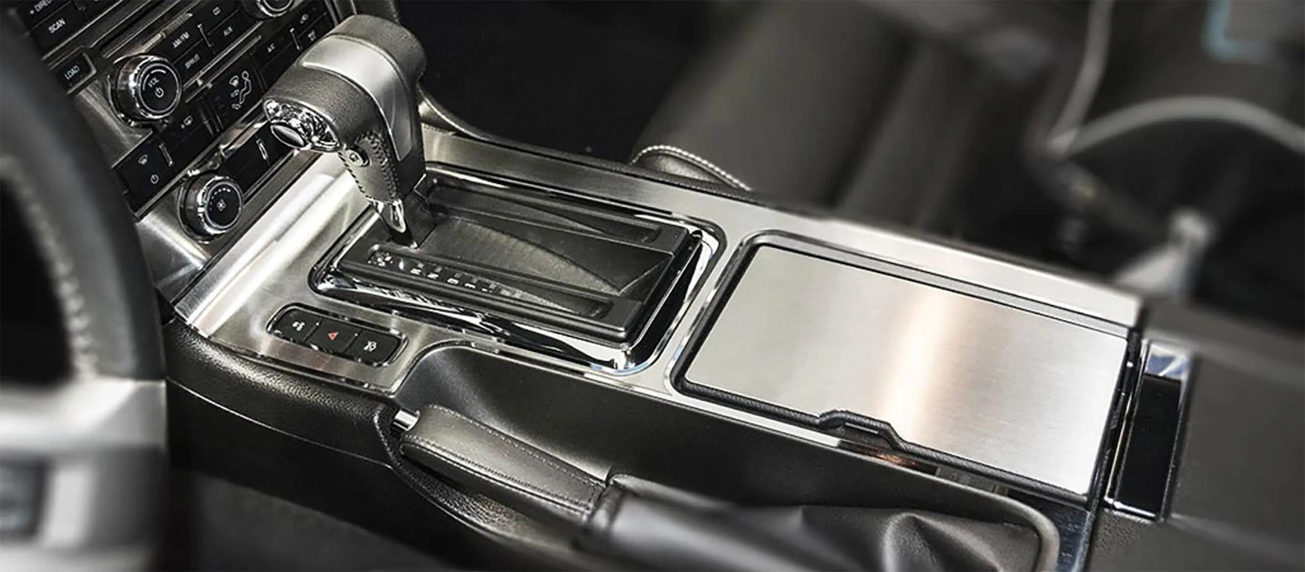 Fifth Generation 2010-2014 Ford Mustang Center Console - Satin Stainless W/Polished Trim Automatic - ACC-271065 - American Car Craft