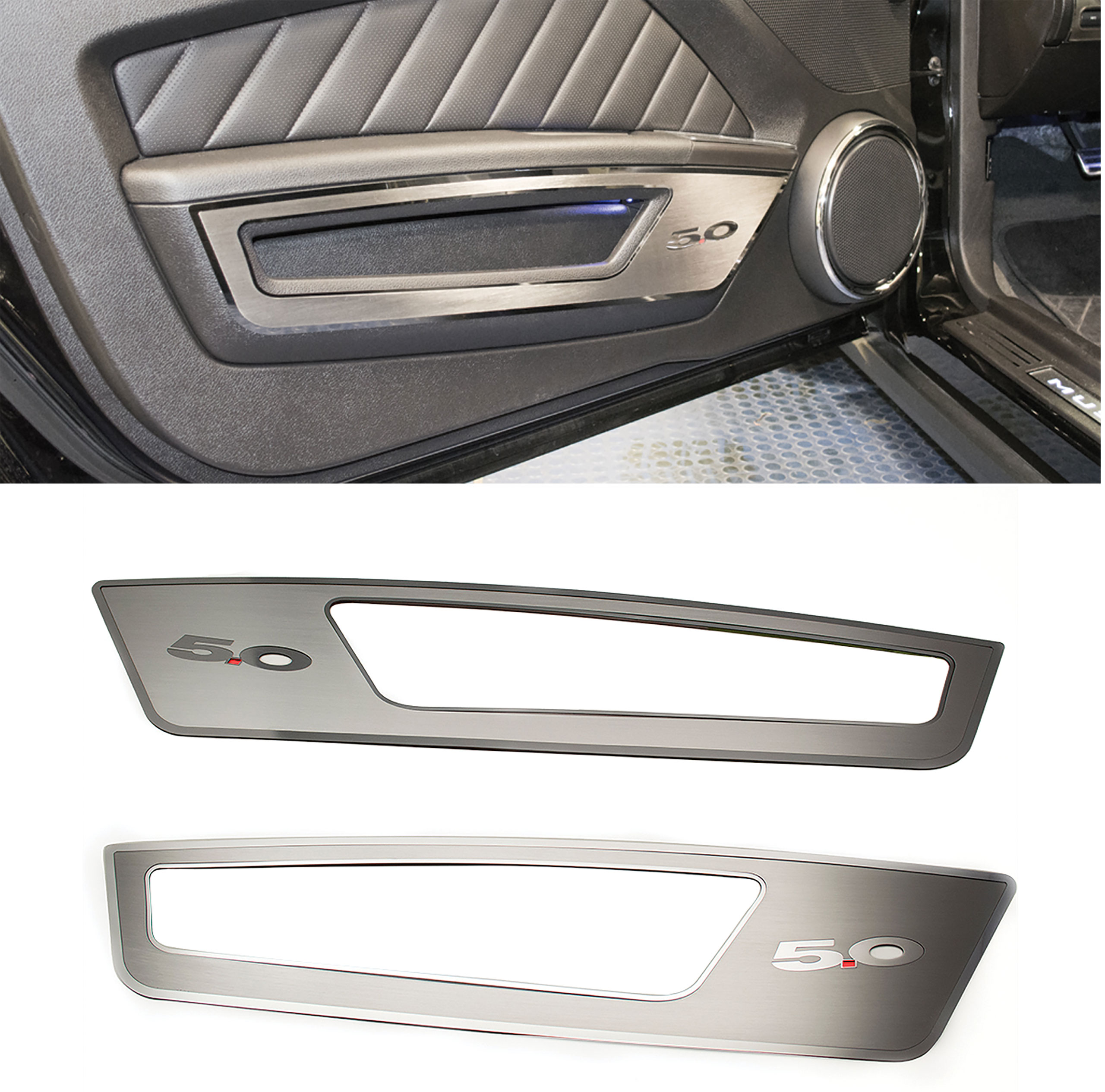 Fifth Generation 2010-2014 Ford Mustang Door Guards - Satin W/Polished 5.0 Lettering - ACC-271036 - American Car Craft