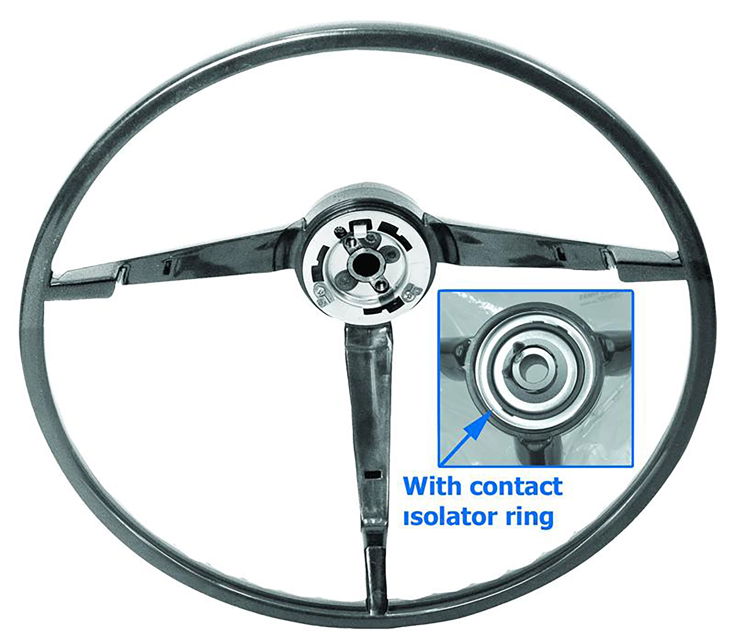 First Generation 1965-1966 Ford Mustang Standard Black Steering Wheel W/Contact Isolator Ring - Dynacorn