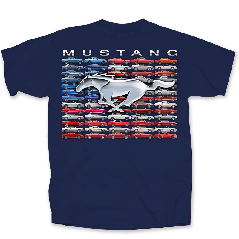 1964-2022 Ford Mustang USA Flag Blue T-Shirt - Auto Accessories Of America
