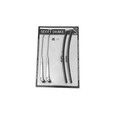 First Generation 1966-1968 Ford Mustang Windshield Wiper Arm And Blade Kit Polished Stainless Steel - KIT-WIP-6 - Scott Drake