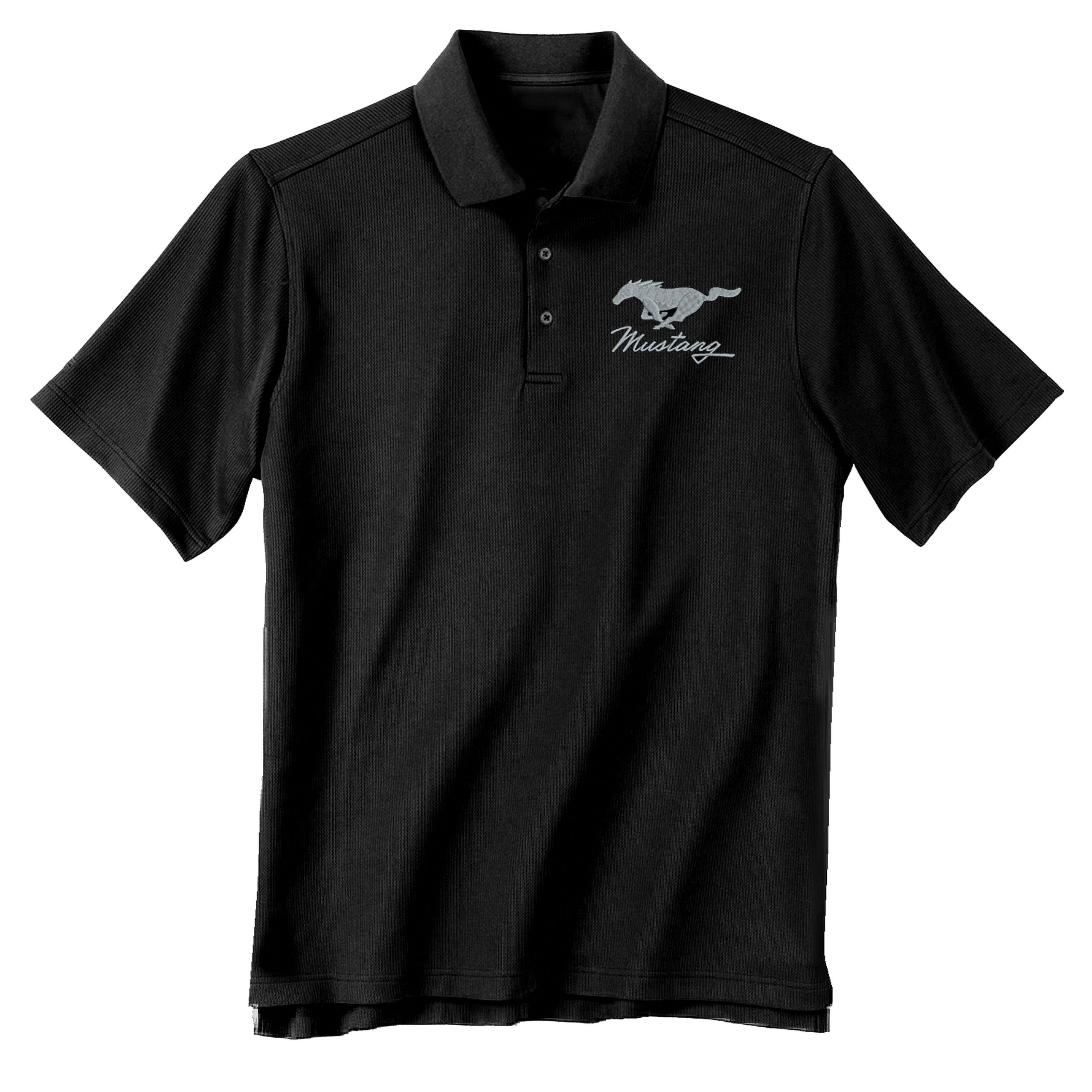 1964-2021 Ford Mens Polo Shirt-Black W/Mustang Logo & Script - Choose Size & Color - Auto Accessories Of America