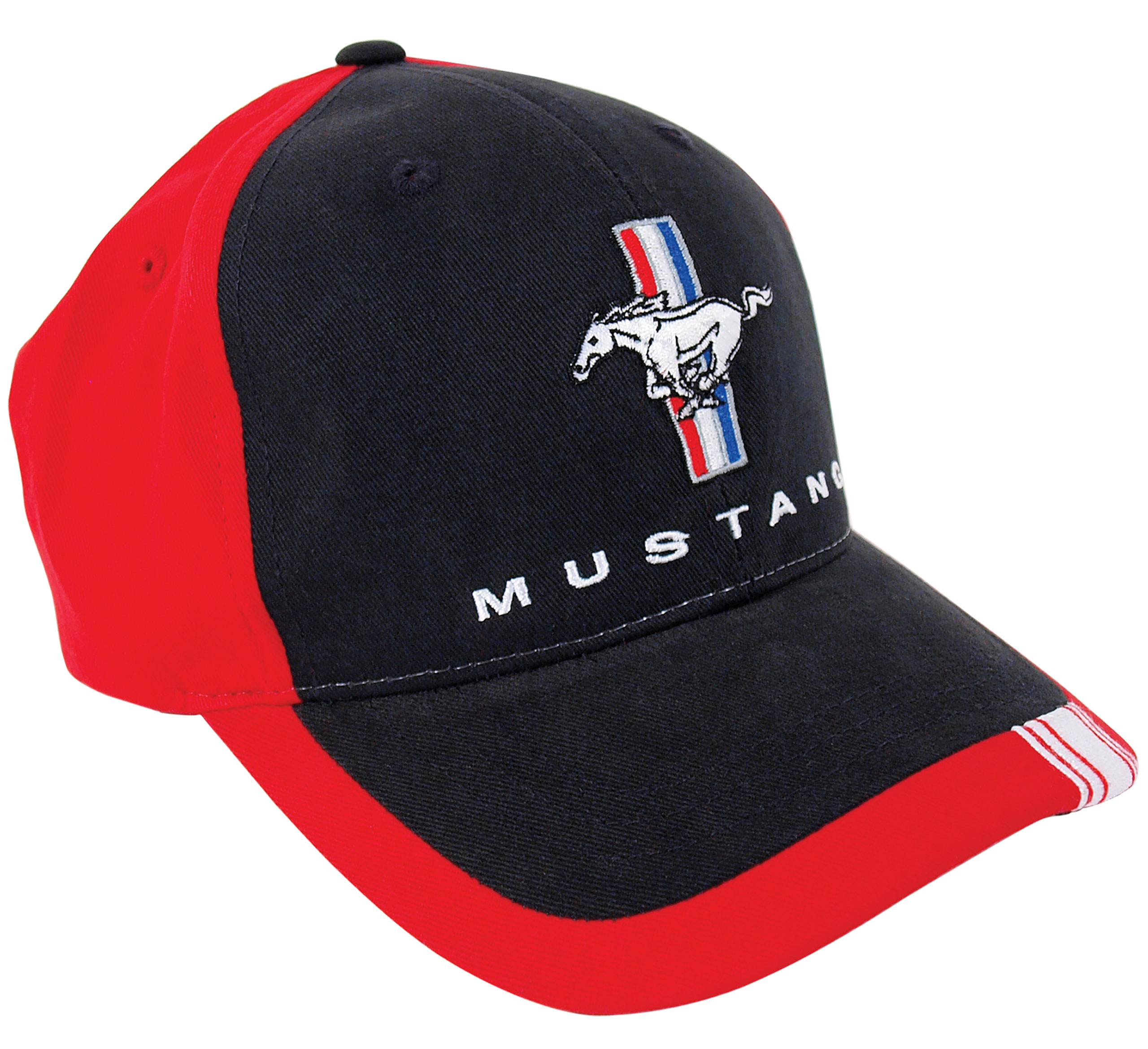 1964-2021 Ford Mustang Cap - Mustang Red/Black W/Pony Tri-Bar - Auto Accessories of America