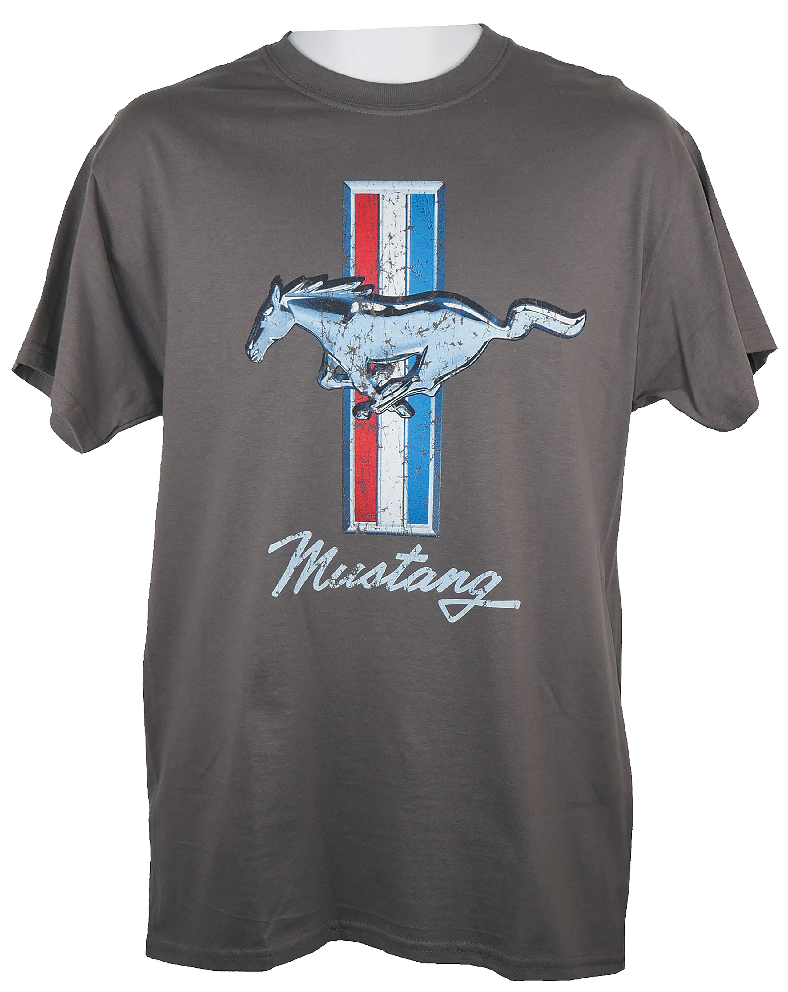 1964-2021 Ford Mustang Tri-Bar Logo & Script T-Shirt - Gray - Choose Size - Auto Accessories Of America
