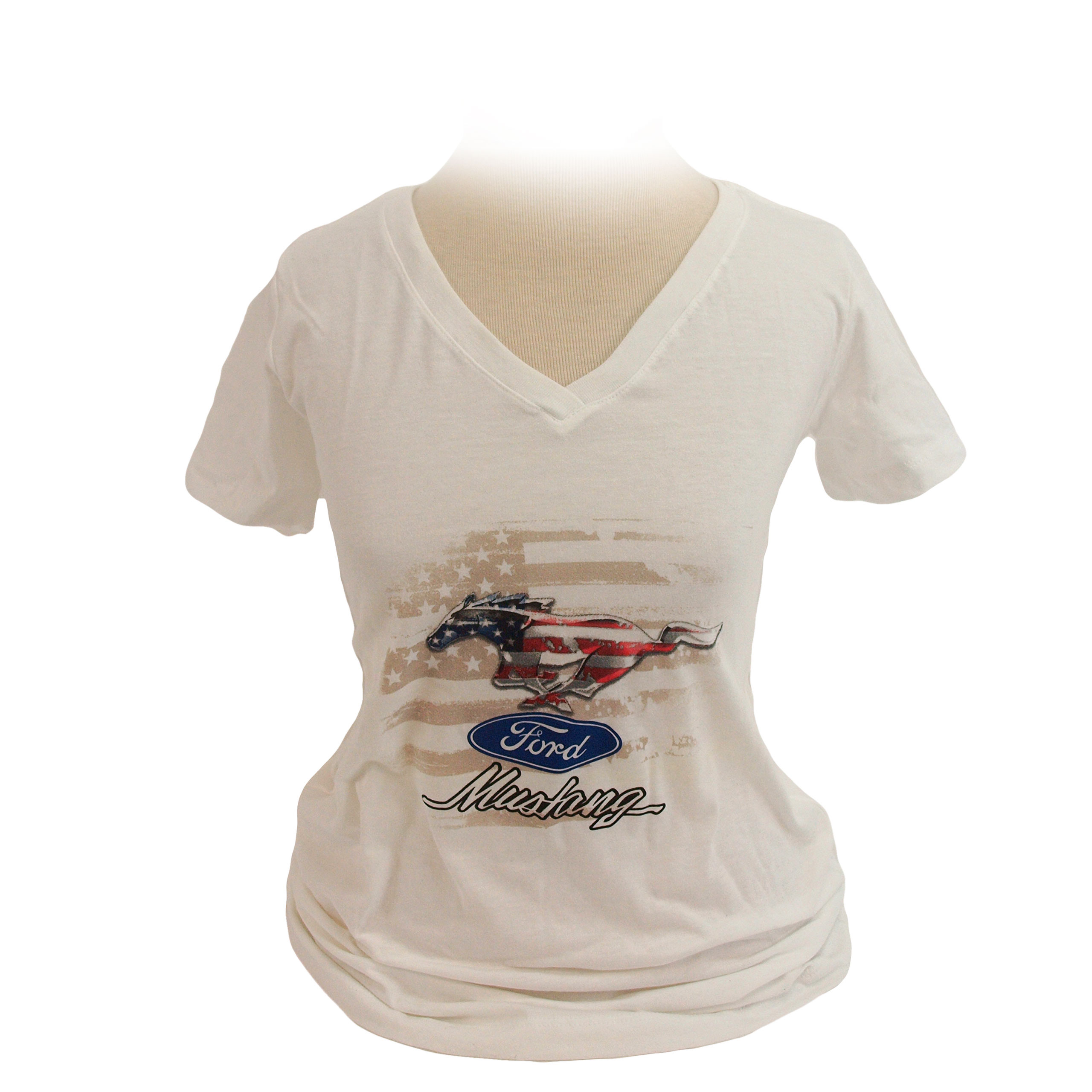 1964-2021 Ford Mustang T-Shirt - Ladies Mustang W/Pony & Script - White - Large - Auto Accessories of America