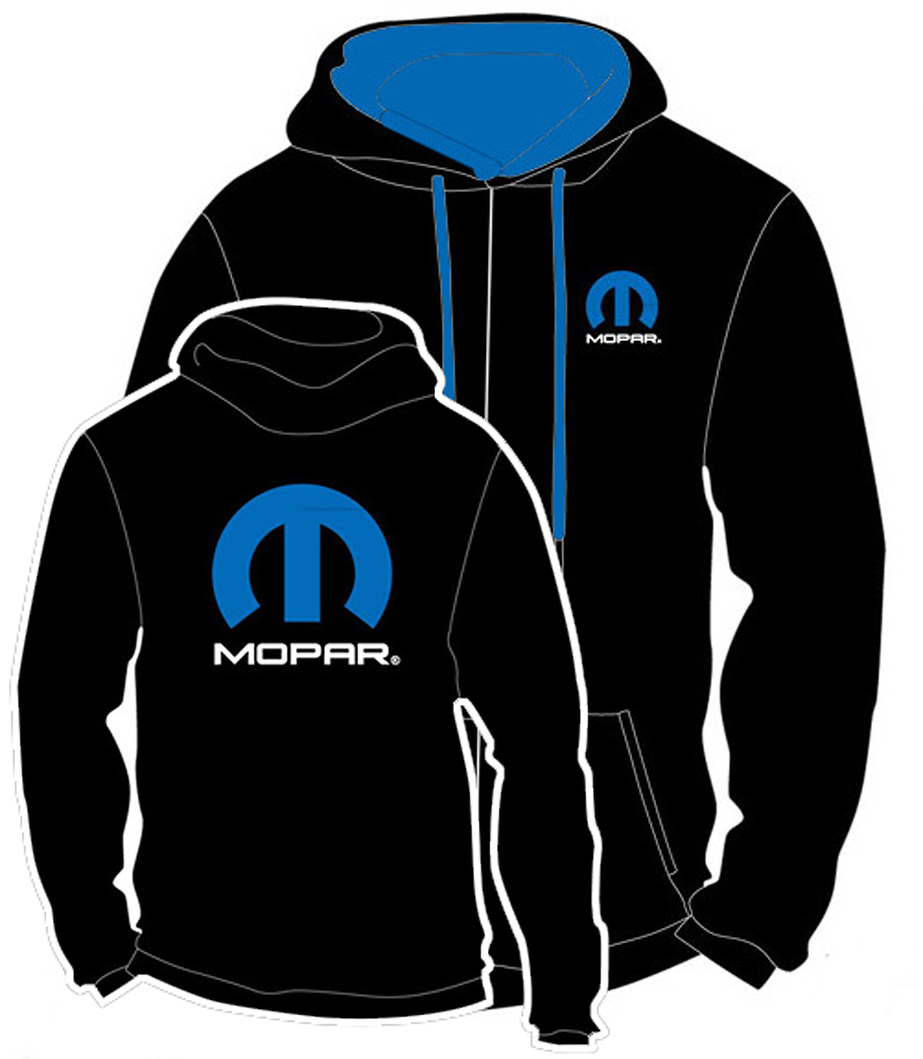 1960-2026 Dodge Universal Mopar Blue Omega Black Zip Hoodie - Auto Accessories Of America